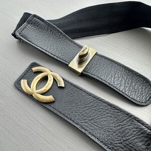CHANEL Black Belt with Gold Emblem